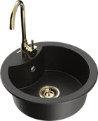 Zlewozmywaki z baterią - Mexen Diego zlewozmywak granitowy 1-komorowy z baterią kuchenną Telma, czarny/złoty - 6512-75-670200-50 - miniaturka - grafika 1