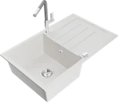 Zlewozmywaki z baterią - Mexen Bruno zlewozmywak granitowy 1-komorowy z ociekaczem i baterią kuchenną Flora, biały - 6513-20-670401-06 - miniaturka - grafika 1