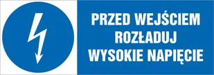 Naklejka pozioma: Przed wejściem rozładuj wysokie napięcie 21x60cm - Akcesoria BHP - miniaturka - grafika 1