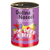 Mokra karma dla psów - Dolina Noteci Premium Superfood Pies Sarna i wołowina puszka 400g - miniaturka - grafika 1