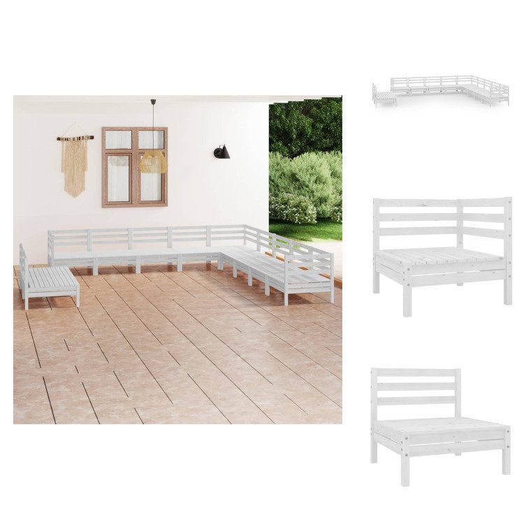 vidaXL 11-częściowy zestaw wypoczynkowy do ogrodu z litej sosny w kolorze białym - Zestawy mebli ogrodowych