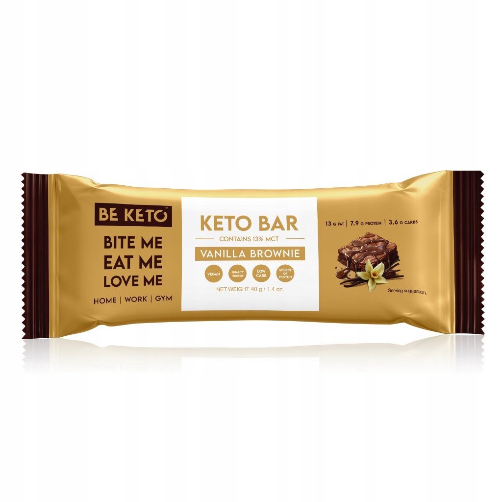 BE KETO Keto Baton Waniliowe Brownie 40 g Vegan Low Carb Białko MCT