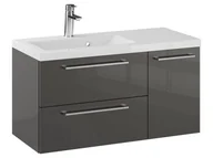 Szafki łazienkowe - Szafka Wisząca Z Umywalką RON 90 cm D Lewa - Titan Wysoki Połysk - Uchwyty Chromowane - miniaturka - grafika 1