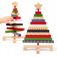 Ozdoby bożonarodzeniowe - ŚWIĄTECZNA CHOINKA DREWNIANA KOLOROWA DEKORACYJNA DRZEWKO NA PODSTAWCE - miniaturka - grafika 1