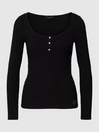 Bluzki damskie - Bluzka z długim rękawem i detalem z logo z obszyciem kamieniami stras model ‘KARLEE’ - miniaturka - grafika 1