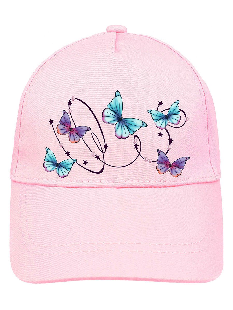 Dziewczęca czapka z daszkiem z motylkami jasnoróżowa Ambra r.50/52