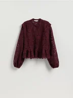 Koszule damskie - Reserved - Koszula ze strukturalnej tkaniny - bordowy - miniaturka - grafika 1