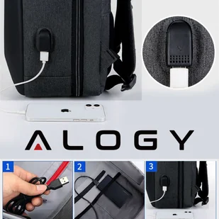 Plecak antykradzieżowy Alogy Urban Safe na laptopa 15,6" z portem USB duży wodoodporny Unisex Czarny - Pozostałe akcesoria do telefonów - miniaturka - grafika 7