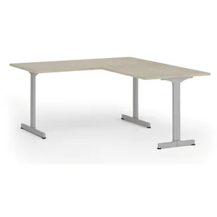 Biurko PRIMO BETA L, 1600 x 1800 mm, podstawa szara, dąb naturalny - Biurka - miniaturka - grafika 1