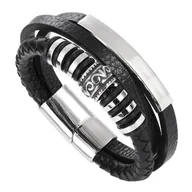 Bransolety męskie - Bransoletka MĘSKA STAL SZLACHETNA 316L SKÓRA - miniaturka - grafika 1