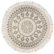 Dywany - Okrągły dywan w etniczne wzory z frędzlami bawełna 120 cm beżowy 156149 - miniaturka - grafika 1