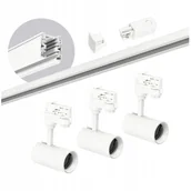 Lampy sufitowe - Zestaw szynowy 3 fazowy szyna 2m, 3x Lampa Biały kompletny zestaw - miniaturka - grafika 1