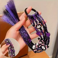 Ozdoby do włosów - TEMU Dla for kuromi Cartoon Wig z plecioną opaską i końską ogonką, fioletowy z kokardką i koralikami, uroczy styl, idealny na prezent urodzinowy i - miniaturka - grafika 1