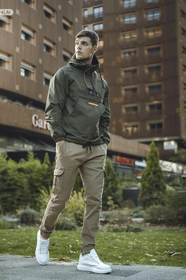 MĘSKI PŁASZCZ PARKA Z KAPTUREM W STYLU SPORTOWYM XL 5IA
