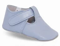 Buty dla dziewczynek - ZETPOL kapcie dziecięce skórzane paputki rzep błękitne z wkładką - miniaturka - grafika 1