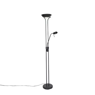 QAZQA Nowoczesna lampa podłogowa czarna z lampką do czytania  w tym LED przyciemniona do ciepłej - Diva - Lampy stojące - miniaturka - grafika 1