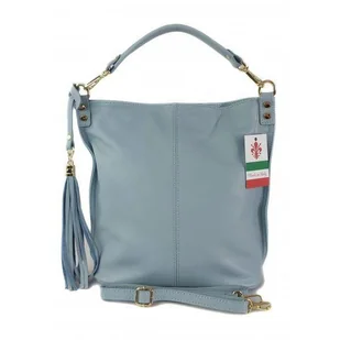 Worek na ramię Vera Pelle złote okucia pojemny a4 włoska torba Blue W76BB - Torebki damskie Worek na ramię Vera Pelle złote okucia pojemny a4 włoska torba Blue W76BB - Torebki damskie - miniaturka - grafika 1