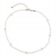 Naszyjniki - Naszyjnik choker biały kwiatki kwiatuszki koraliki z koralikami drobny boho - miniaturka - grafika 1
