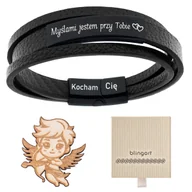 Bransolety męskie - Bransoletka męska CZARNA skórzana z GRAWEREM blasz - miniaturka - grafika 1