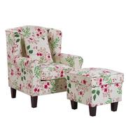 Fotele - Beliani Fotel uszak z podnóżkiem w kwiaty kremowy HAMAR - miniaturka - grafika 1