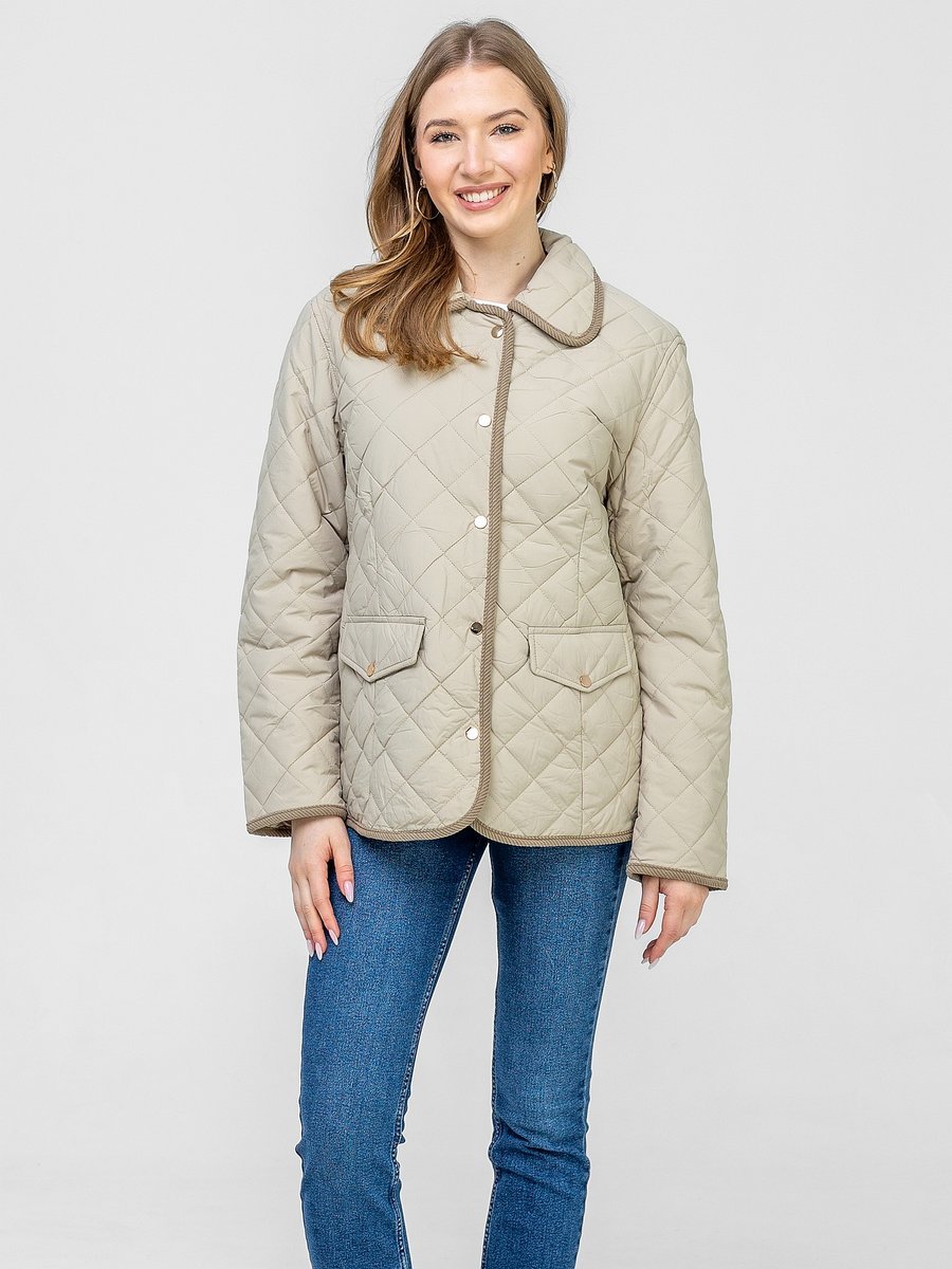 PRZEJŚCIOWA PIKOWANA KURTKA DAMSKA Z OZDOBNĄ LAMÓWKĄ