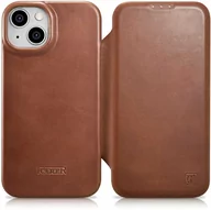 Etui i futerały do telefonów - iCarer CE Oil Wax Premium Leather Folio Case skórzane etui iPhone 14 z klapką magnetyczne MagSafe brązowy (AKI14220705-BN) - miniaturka - grafika 1