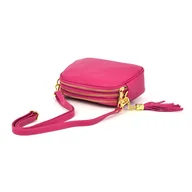 Torebki damskie - vp1029 fuksja Trzykomorowa listonoszka skórzana, frędzle - miniaturka - grafika 1