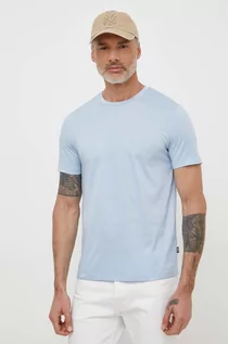 Koszulki męskie - BOSS t-shirt bawełniany męski kolor niebieski gładki - Boss - grafika 1