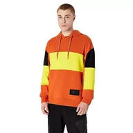 Bluzy męskie - Armani Exchange Męska bluza z kapturem Cotton French Terry Colorblock, pomarańczowy/żółty, L - miniaturka - grafika 1