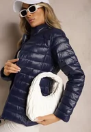 Kurtki damskie - Granatowa Przejściowa Kurtka Pikowana z Zasuwanymi Kieszeniami Asethalia - miniaturka - grafika 1