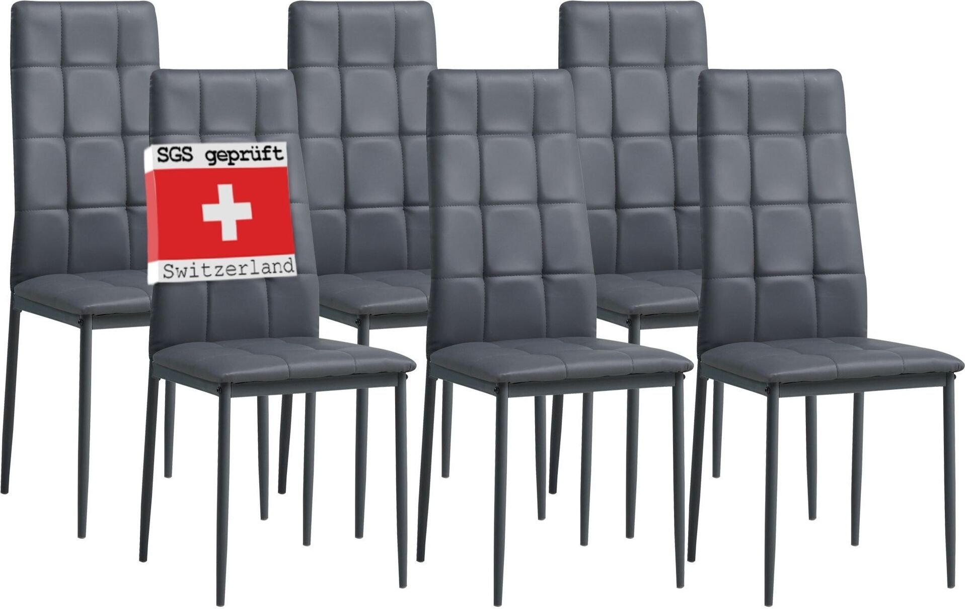 Zestaw 6 krzeseł do jadalni Albatros RIMINI, szary - Elegancki włoski design, tapicerowane krzesło z pokryciem z imitacji skóry, nowoczesne i stylowe przy stole jadalnym - krzesło kuchenne, krzesło do jadalni, duża nośność