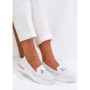 Ażurowe Baleriny Z Naturalnej Skóry Vinceza 95331 Białe - Baleriny - miniaturka - grafika 1