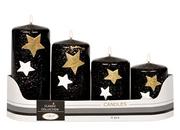 Ozdoby bożonarodzeniowe - Adpal Komplet czterech świec czarne z gwiazdką - miniaturka - grafika 1