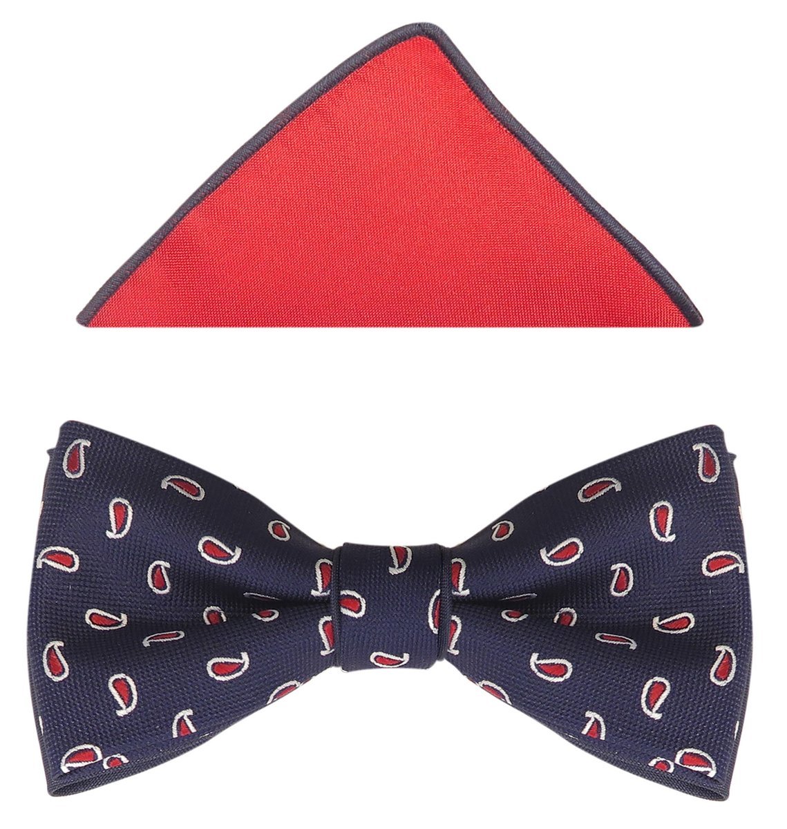 Granatowa mucha w czerwony wzór paisley A143