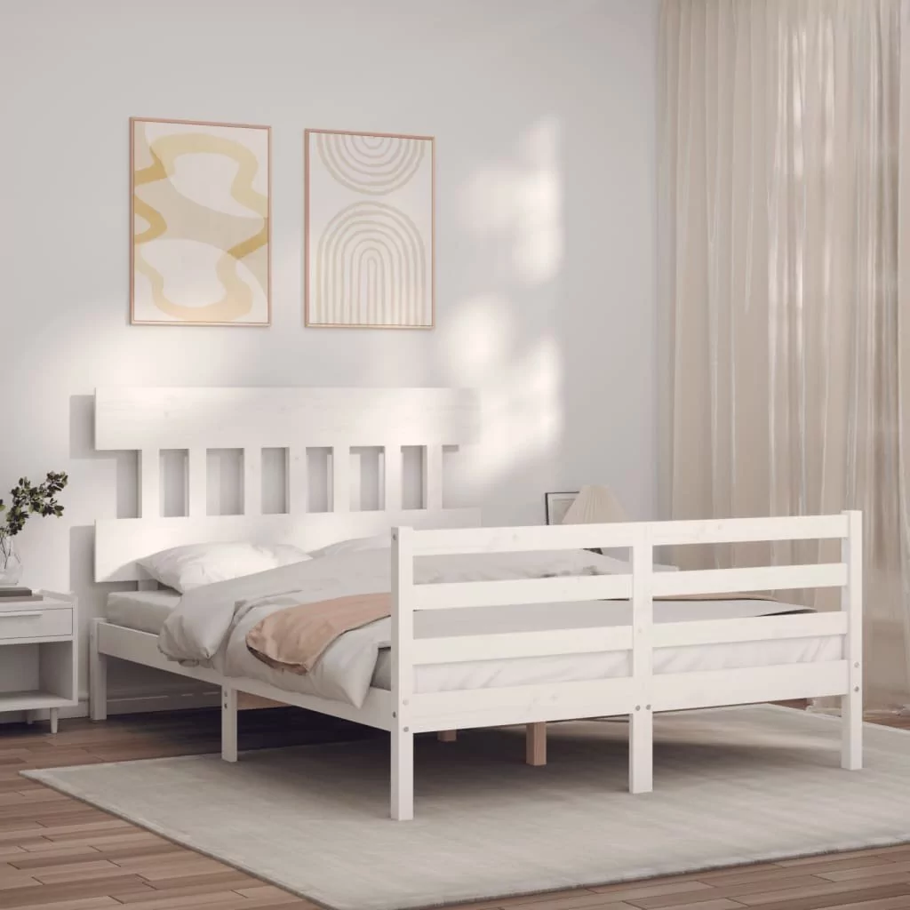Rama łóżka z wezgłowiem, biała, 120x200 cm, lite drewno Lumarko!
