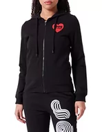 Bluzy damskie - Love Moschino Damska bluza z kapturem, z zamkiem błyskawicznym, czarna, 44, czarny - miniaturka - grafika 1