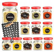 Pojemniki kuchenne - Słoiki na przyprawy 120 ml x12 szt z czerwoną zakrętką 90 etykiet czerpak - miniaturka - grafika 1
