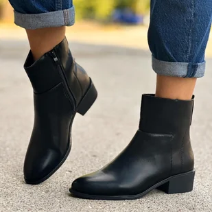 Czarne ze skóry eko botki damskie Sergio Leone Bt595 - Botki damskie - miniaturka - grafika 1