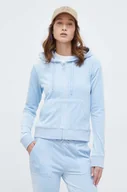 Bluzy damskie - Juicy Couture bluza welurowa kolor niebieski z kapturem z aplikacją - miniaturka - grafika 1