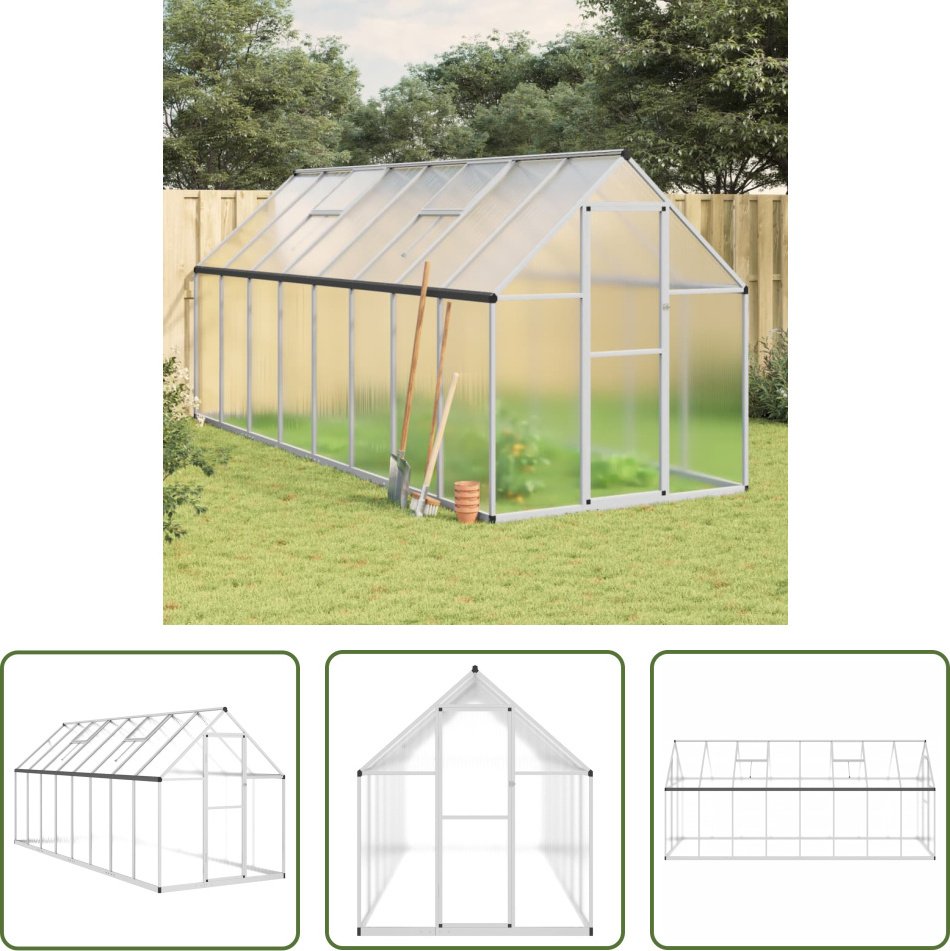 The Living Store Szklarnia z ramą fundamentową srebrna 445x169x195cm Aluminimum