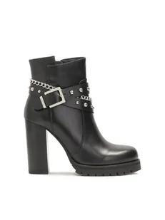 Skórzane botki zdobione srebrnymi detalami - 36 - Botki damskie - miniaturka - grafika 1