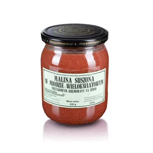 SUSZONA MALINA W MIODZIE WIELOKWIATOWYM 630g, surowy, nierozgrzewany, 100 lat tradycji, zdrowy - Miód - miniaturka - grafika 1