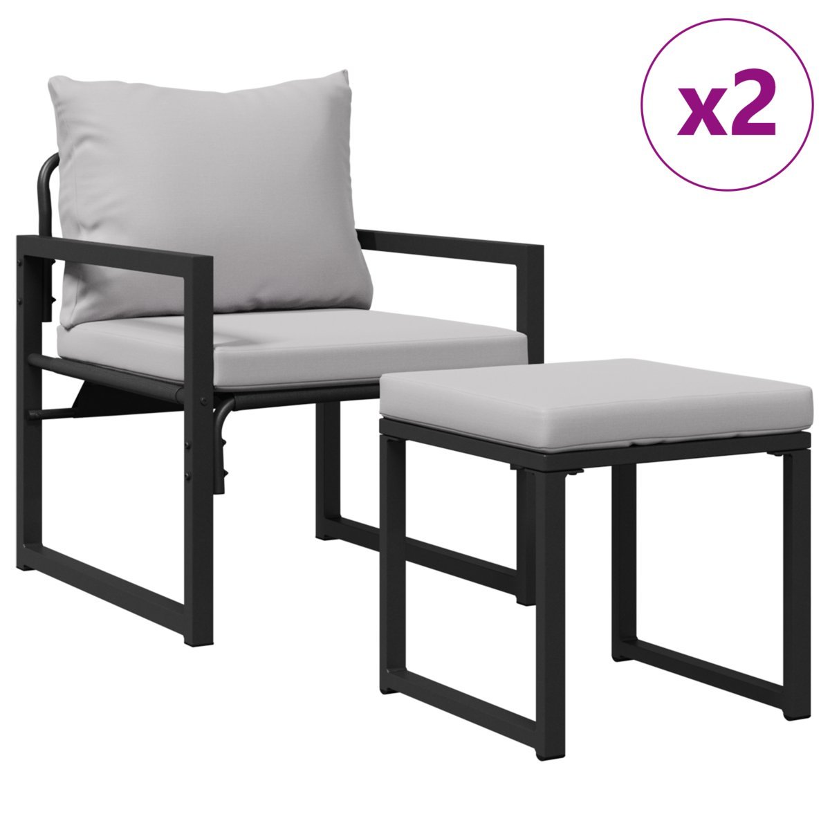 vidaXL Zestaw Sof na Ogród 4 pcs Czarny 61 x 72.5 x 71 cm Stal