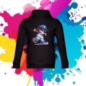 Bluzy dla dziewczynek - Bluza dziecięca typu kangurka z kapturem w kolorze czarnym z nadrukiem miś Skejtuś 2 lata - miniaturka - grafika 1