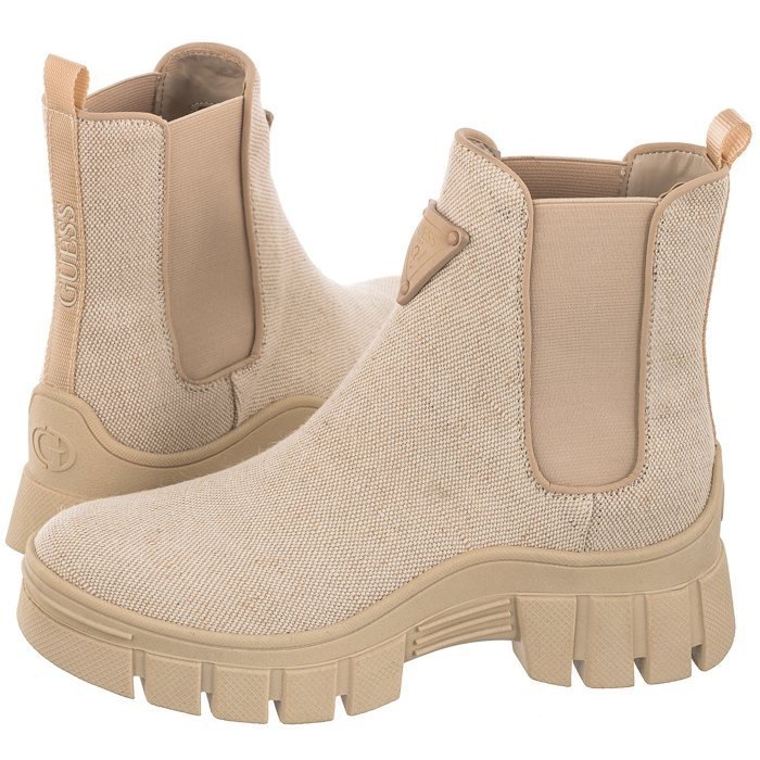 Guess Beżowe Botki Wielomateriałowe Miejskie z Gumą 39 Gpa