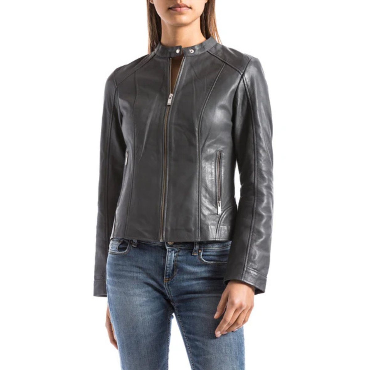 Kurtka damska Blue Wellford Alazeia skórzana szara-XL