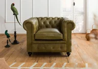 Fotele - CHESTERFIELD Fotel #302 Zielona skóra naturalna 105x82x75 cm - miniaturka - grafika 1