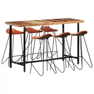 Stoły z krzesłami - vidaXL 7-częściowy zestaw mebli barowych z drewna odzyskanego i skóry - miniaturka - grafika 1