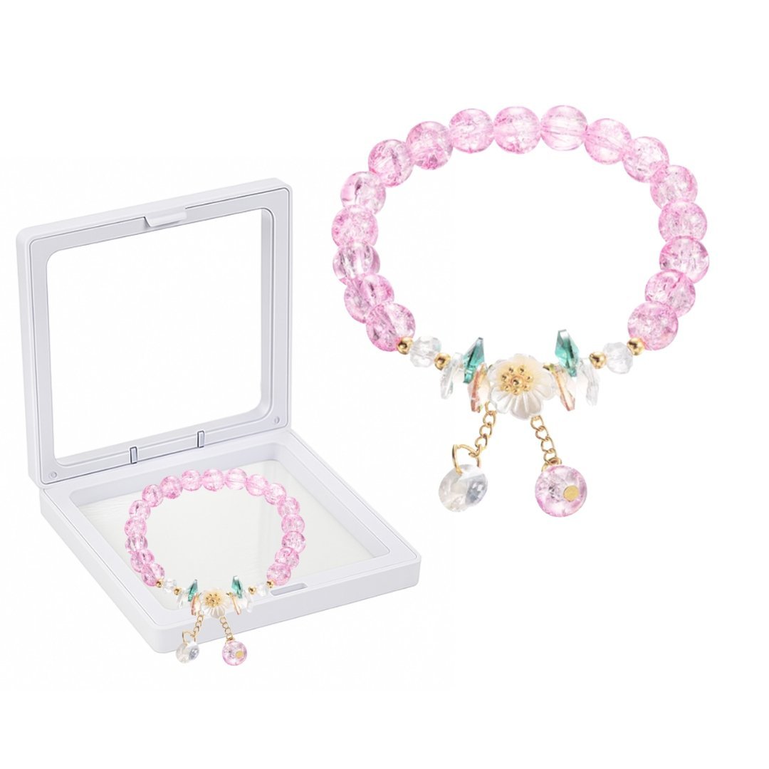 Bransoletka Różowa z Transparentnych Koralików w Pudełku Prezentowym