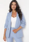 Marynarki i żakiety damskie - Niebieska Elegancka Marynarka z Rękawami 7/8 i Ozdobnymi Klapami Novse - miniaturka - grafika 1